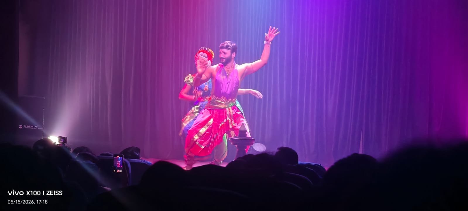 Classical dance performance two dancers on stage Munnar Kerala