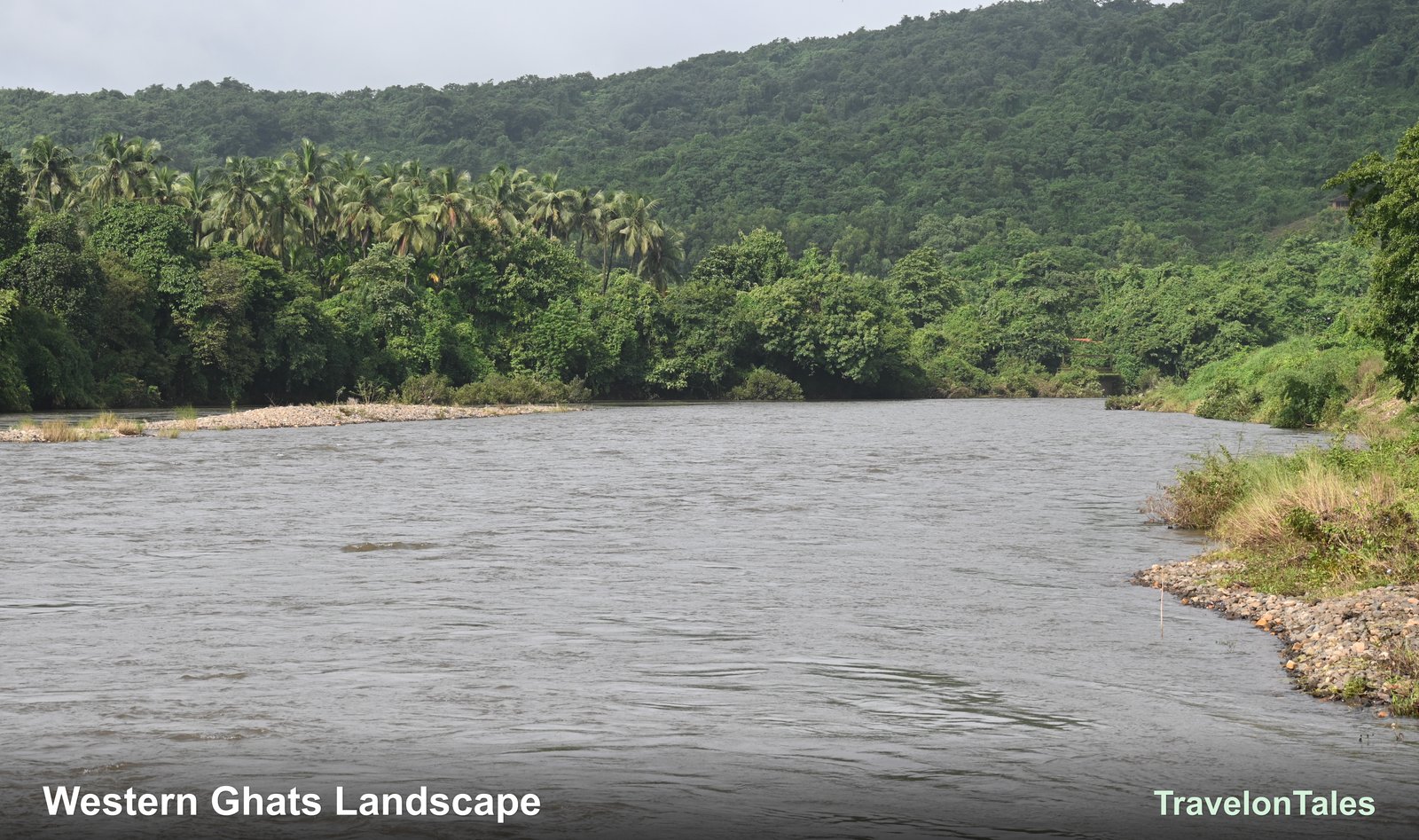 Western Ghats river and hills landscape
